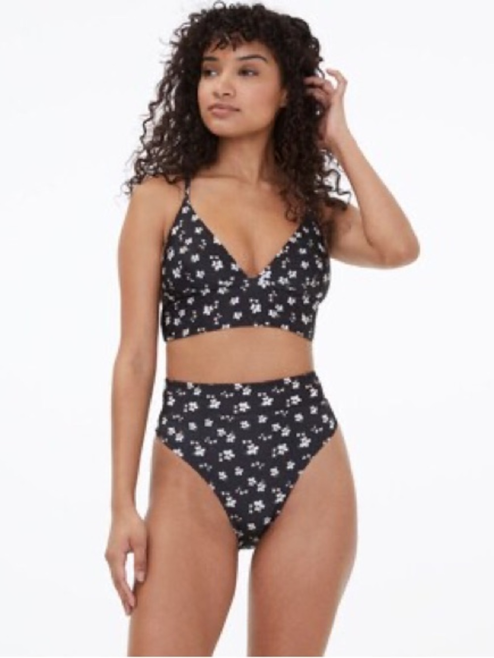 Black Floral High-Waist Bikini Set - Women Swim